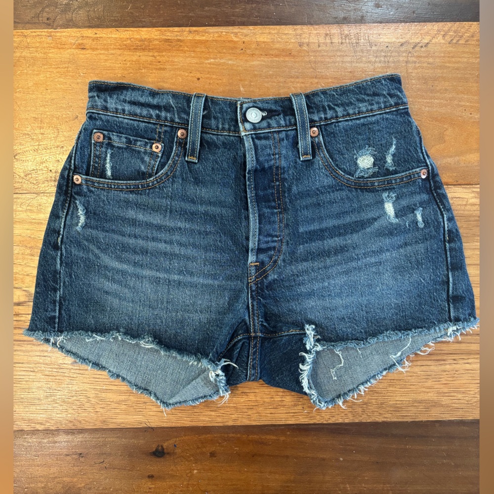 Levi's 501 Original High Rise Denim Cutoff Shorts 25 Button Fly Rigid Denim